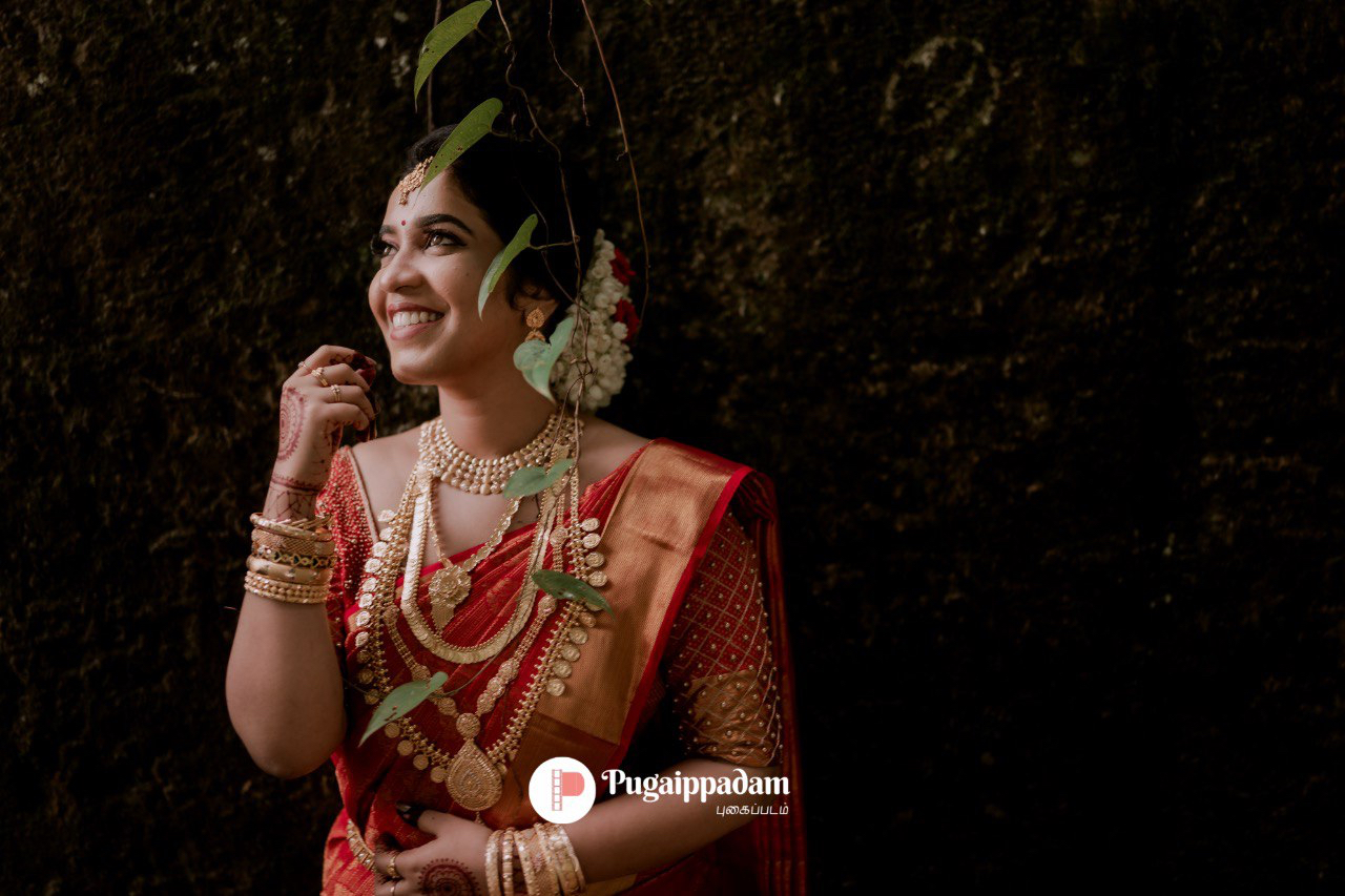 Elegant bride portrait — cinematic wedding photography Chennai Pugaippadam